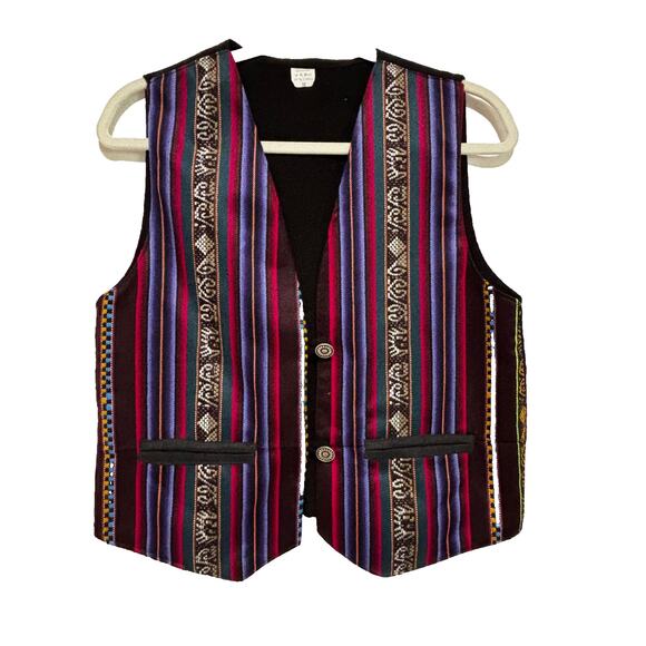 VTG Handmade Ecuadorian Boho Women's Waistcoat Vest Wool Cotton Sz M boho Retro - Picture 1 of 7